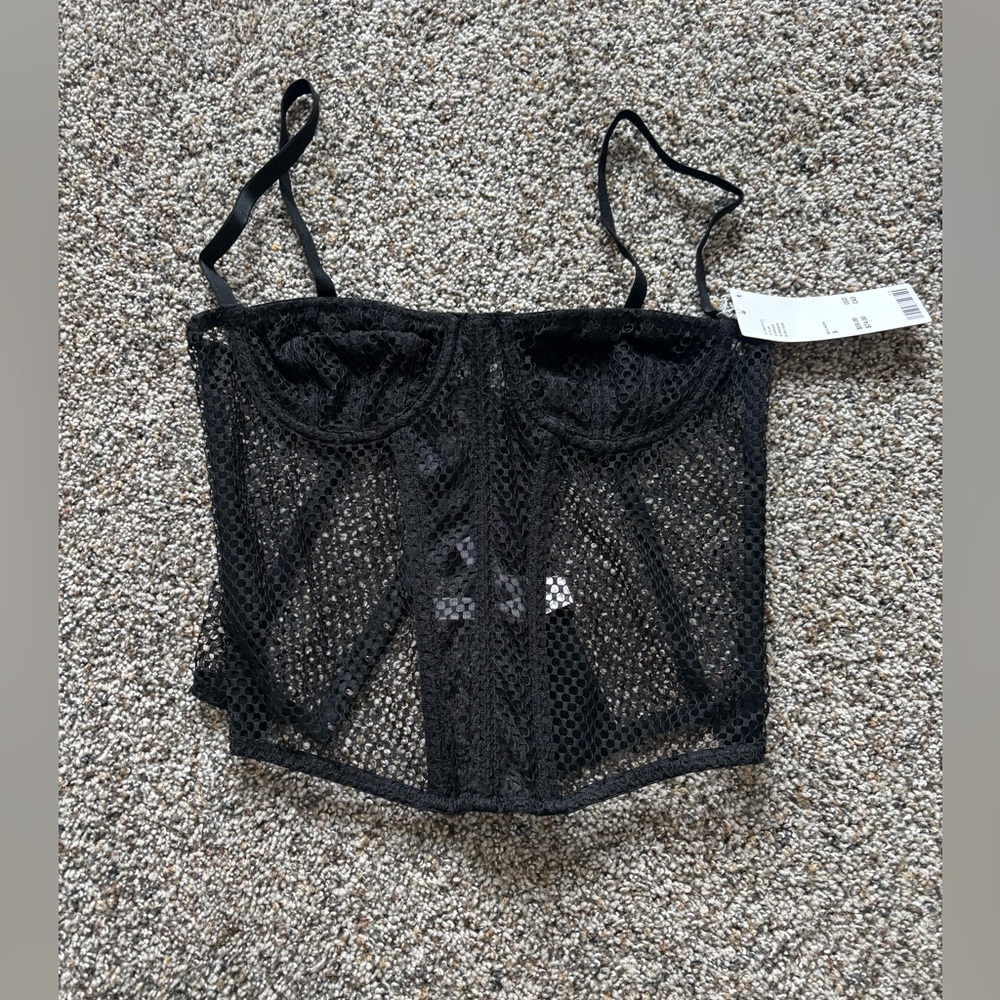 Urban outfitters black corset lingerie top nwt out from under mesh